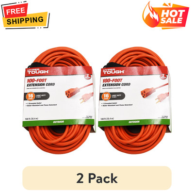 (2 Pack) Hyper Tough 100FT Outdoor Extension Cord 16AWG 3 Prong Orange Cord