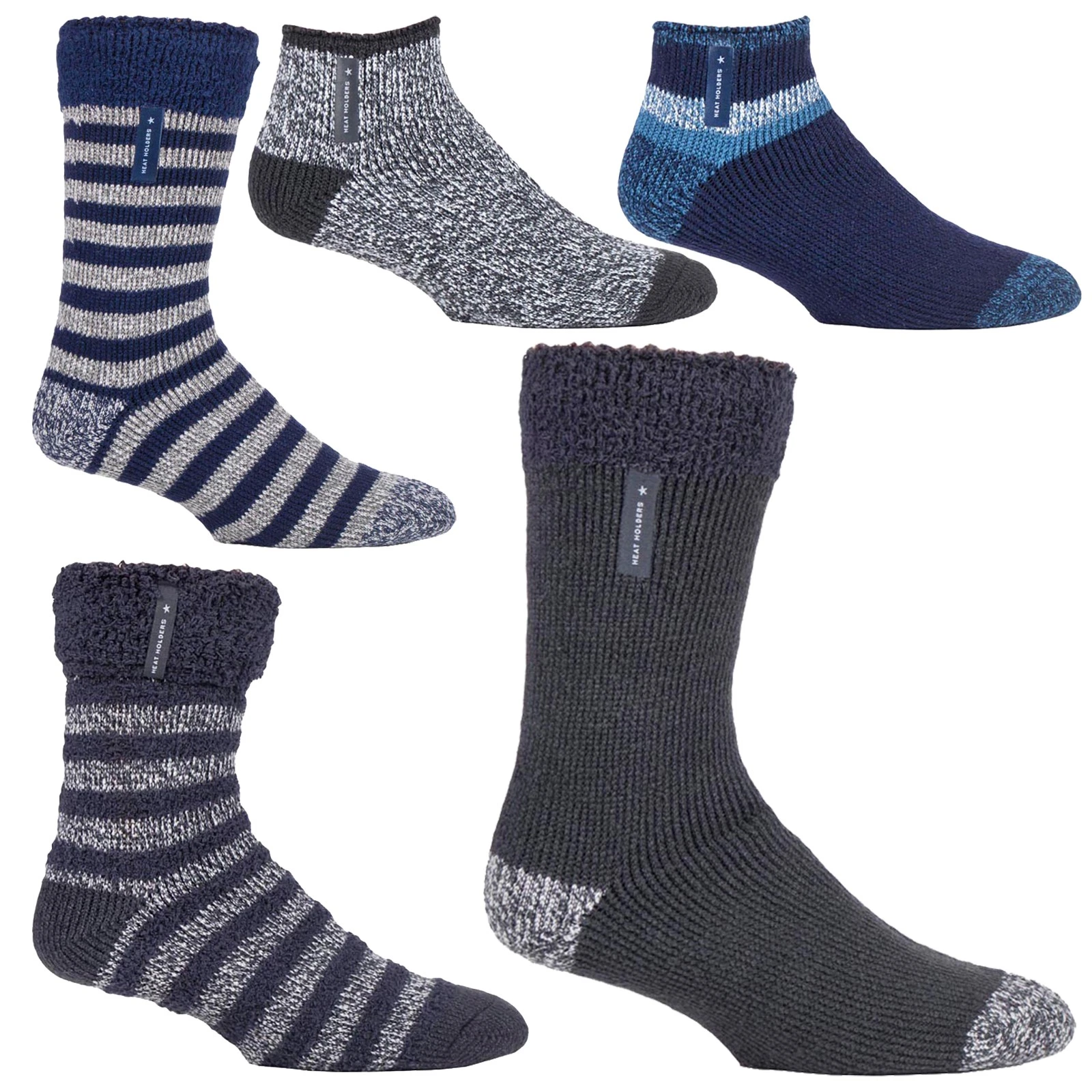 Mens Fluffy Bed Socks by Heat Holders , Striped Thermal Sleep Socks