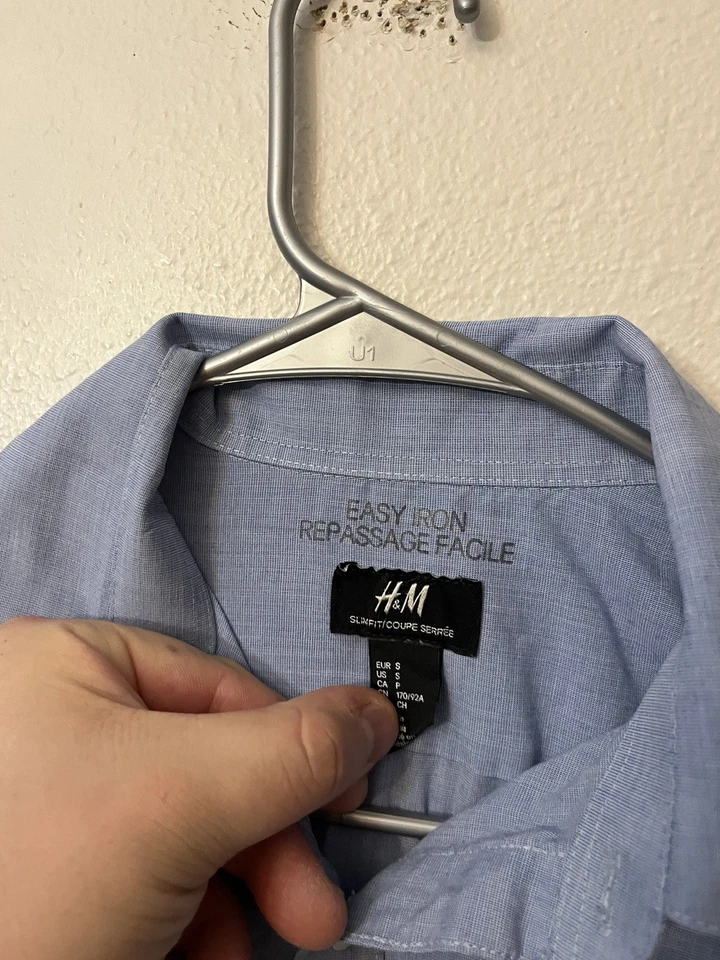 H&M  Long-Sleeve Button Up Dress Shirt Size Small Blue Slim Fit Solid - Image 2 of 4