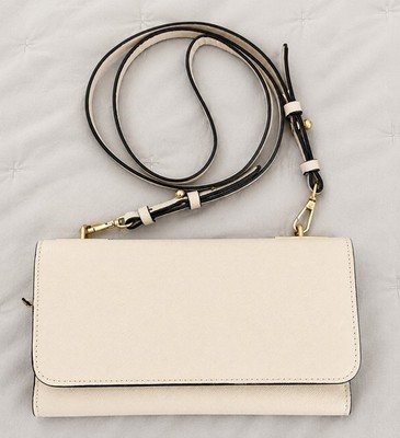 Zara Basic Crossbody Bag Wallet Clutch Purse Ivory Cream Faux Leather Tri - Fold