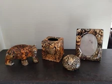 Handmade tissue box cover with resin over wild life print fabric set of 5. 