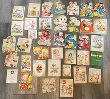 Vintage 40s 50s Birthday Cards Lot Of 39 USED Unique Kitsch Cute - AS IS READ