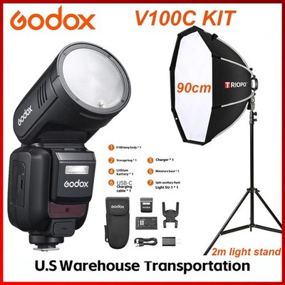 Godox V100 C 2.4G TTL Round Head Camera Flash Speedlite with KX90 softbox+Tripod