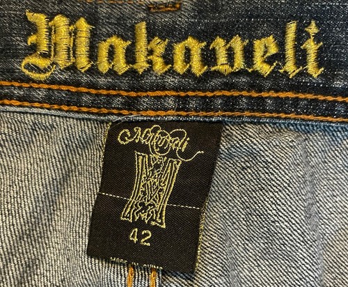 Jeans Makaveli Para Hombres 42x31 Azul Denim Bordado Bolsillos Sueltos Hip Hop - Imagen 3 de 8