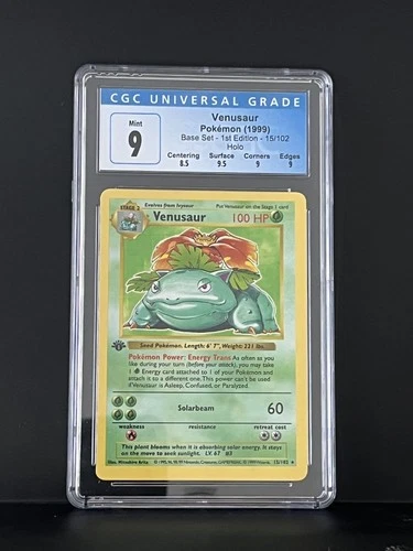 CGC 9 Venusaur 1999 Base Set 1st Edition Shadowless 15/102 Holo Rare