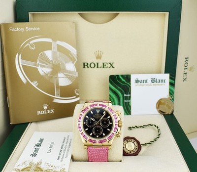 ROLEX 18kt Gold DAYTONA Pink Baguette Bezel Black Dial 116518 SANT BLANC