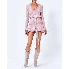 Alexis Elouise Dress Large Cherry Blossom Tweed Belted Mini NWT Pastel Designer