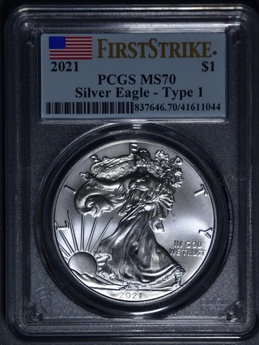 2021 $1 AMERICAN SILVER EAGLE UNC T-1 First Strike 1 oz .999 PCGS MS70 A6592