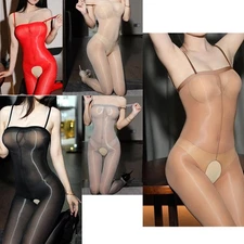 8D Tights Nylon Glossy Tube Sling Bodystocking Shiny Sheer Crotchless Pantyhose