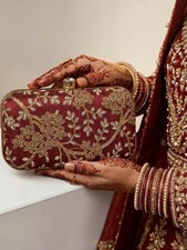  RED maroon green GOLDEN silk box CLUTCH PURSE Hard Case PARTY Evening Bag 