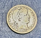 1907 Barber Quarter. 90% Silver. Good Condition. Charity Option.