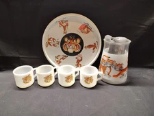 Vintage Esso Gasoline Tiger Serving Tray Pitcher 4 Mugs Fire King 