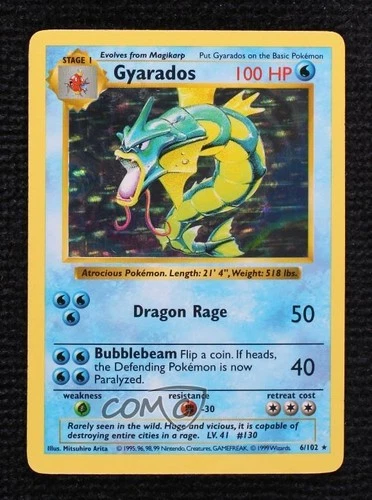 Gyarados Holo Shadowless Pokemon Base Set #6 1999