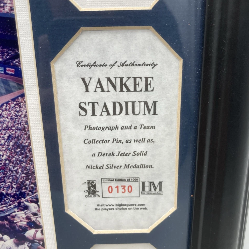 Vtg Framed Limited Edition Yankee Stadium Photo, Team Pin, Derek Jeter Medallion - Image 4 of 4