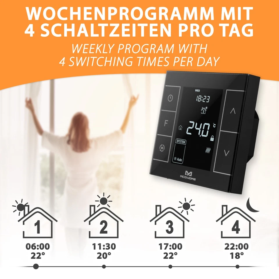 MCO Home Z-Wave Raumthermostat Thermostat schwarz Fußbodenheizung Infrarot-Heizu - Bild 3 von 4