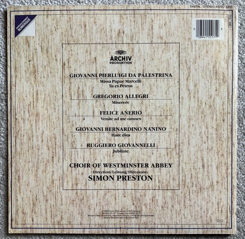 Palestrina - Allegri - Missa Papae Marcelli etc.- DG Archiv digital LP 415 517-1 - Picture 2 of 5