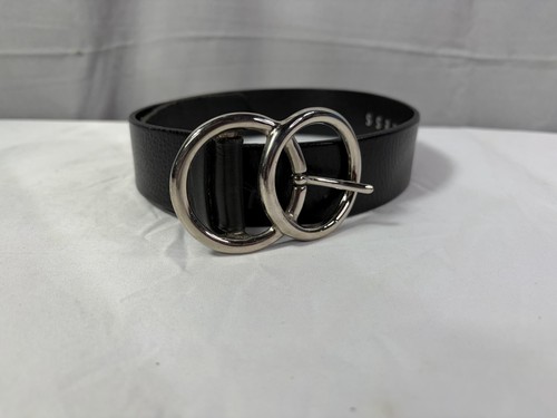 Express Womens Black Italian Leather Double O-Ring Buckle Belt Silver Grommet S