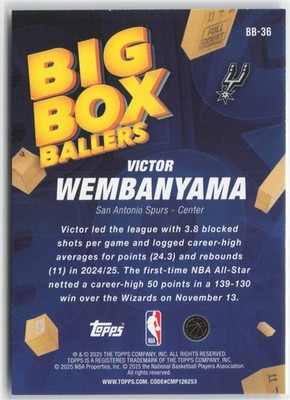 Victor Wembanyama 2025-26 Topps Big Box Ballers #BB-36 San Antonio