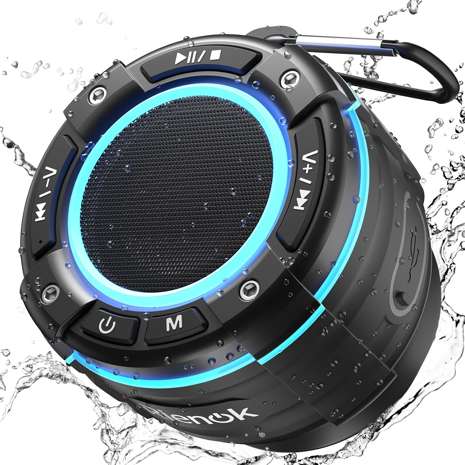 Shower Speaker Bluetooth FM Radio IPX7 Waterproof 12H Playtime RGB Lights Portab
