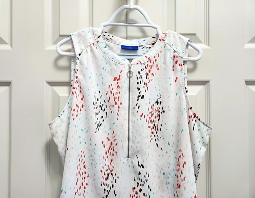 Women's Apt. 9 Abstract Color Speck 1/2 Zip White Sleeveless Tank Top Blouse XL - Afbeelding 4 van 5