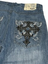Vtg Southpole Premium Y2K Blue Denim Shorts Baggy Fit Embroidered Size 38