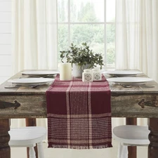 Eston Burgundy Tan Plaid Runner 12x48 VHC Brands