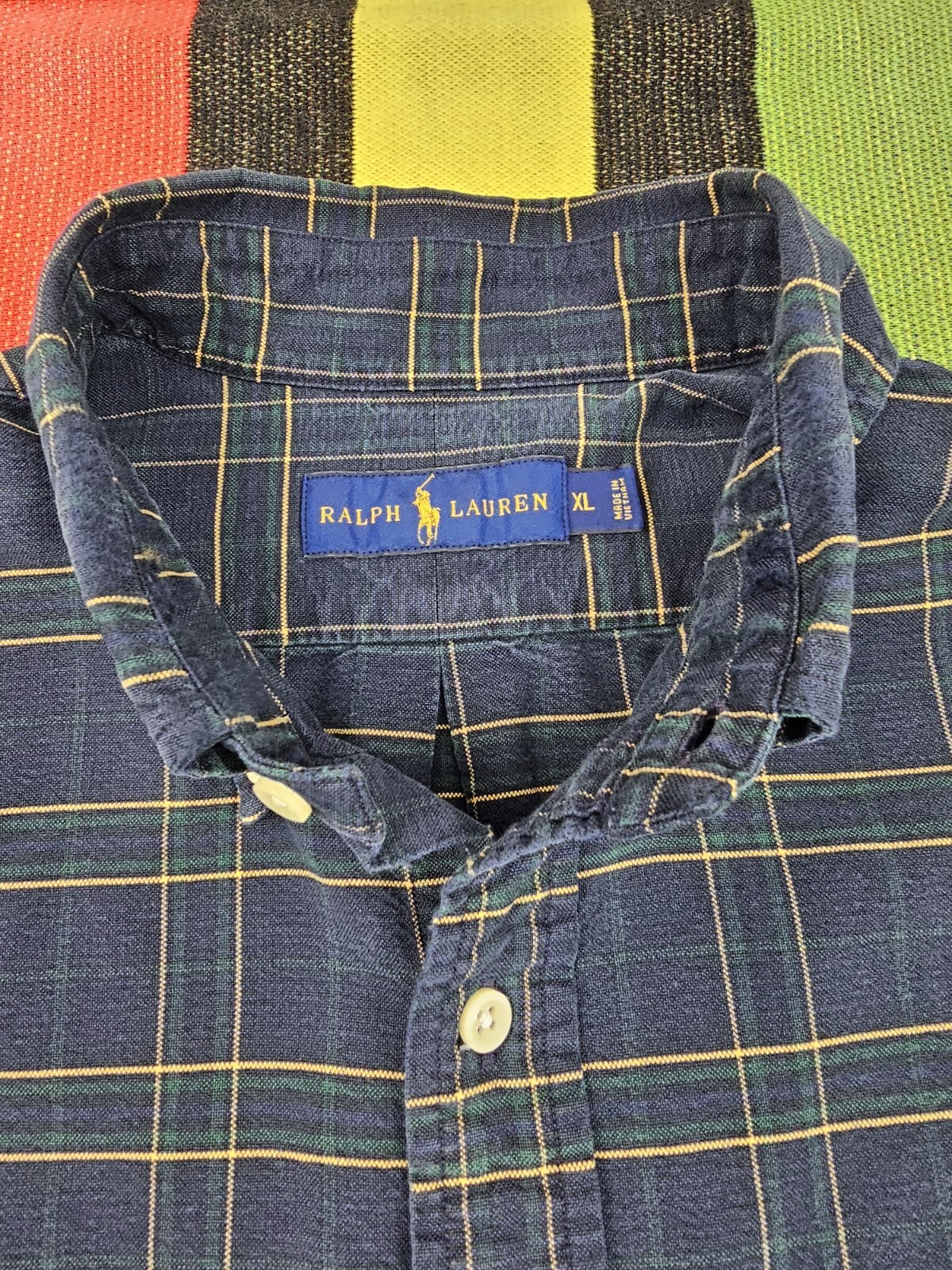 Ralph lauren camicia uomo abbottonata taglia XL blu navy plaid classico tessuto logo pony