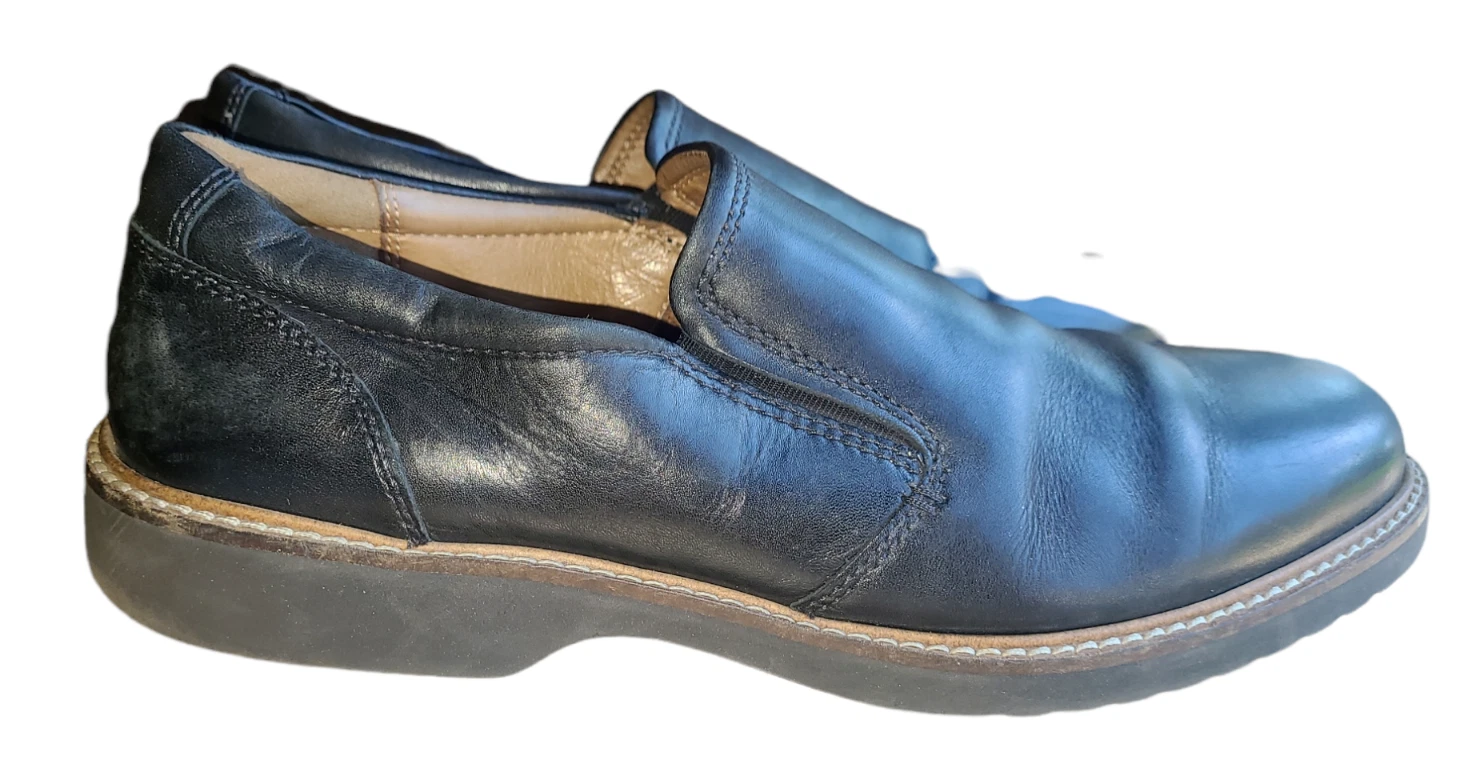 Scarpe eleganti slip on Ecco in vera pelle nera mocassini punta tonda uomo taglia 11