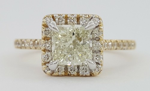 1.38 ct 14K Gold Princess & Round Cut Diamond Halo Engagement Ring EGL Rtl $7k - Picture 4 of 12