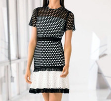 INA women size L Crochet Lace pattern Mini Dr...