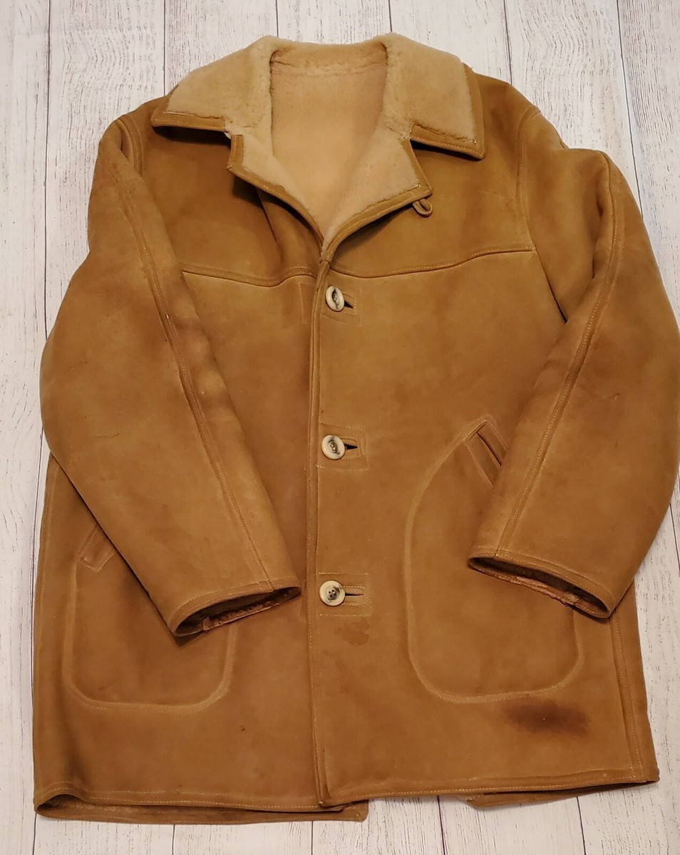 Vintage 50s Abercrombie & Fitch Shearling Leather Sheepskin Coat