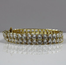 Yellow Gold Finish 5mm Created Diamond Round Cut Double Row Tennis Bracelet 