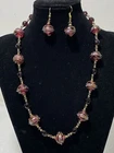 Vintage Venetian Wedding Cake Bead Necklace Earrings Set Burgundy Gold Glass