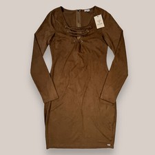 NEW NWT Guess Williamsburg Faux-Suede Brown Dress Long Sleeve Women’s Sz XS