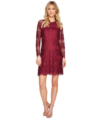 Adrianna Papell Scalloped Lace Trapeze Women's Dress Burgundy : 12