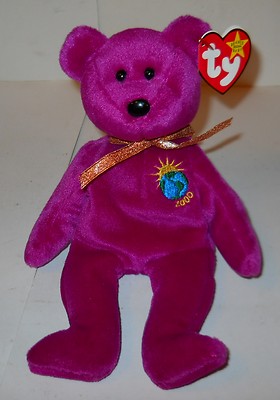 TY BEANIE BABY ORIGINAL 8 1/2'' MILLENIUM BEAR, RARE SPELLING ERROR, 1999! 