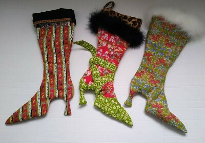 3 Handcrafted Decorated Stockings Collectibles Margaret Le Van   Holidays
