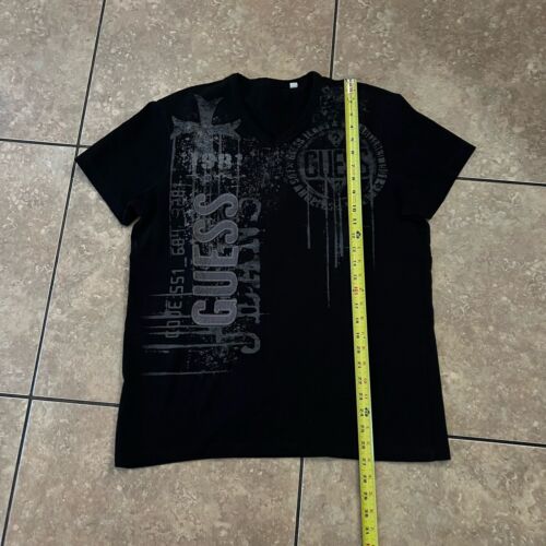 Y2K Guess T-shirt Mens Black Gothic Grunge Skater V-nec Size L - 第 3/3 張圖片
