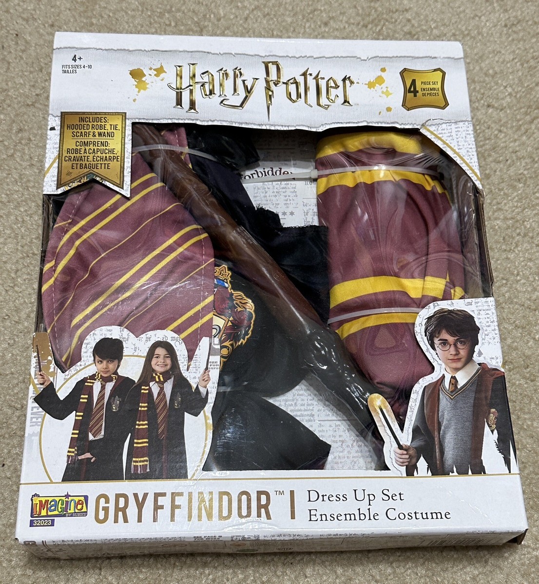 Harry Potter Gryffindor Costume w/ Wand, Scarf, Tie, Hooded Robe