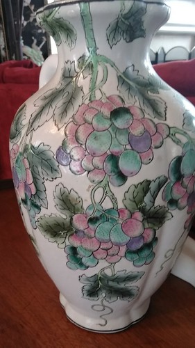 large vintage chinese berries hand painted vase markings on