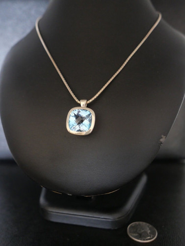 SIGNED METALSMITHS STERLING & Large FACETED Aquamarine Pendant 17" Necklace !!!