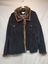 Cato Woman Black Corduroy Jacket W/ Faux Fur Trim And Snap Closure (size 26/28w)