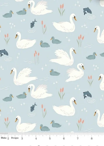 Riley Blake Little Swan on Blue FLANNEL QUILT, Sew,  FABRIC - BTY