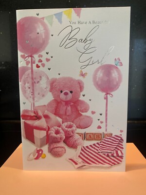 HERZLICHEN GLÜCKWUNSCH ZUR GEBURT IHRES BABY MÄDCHEN KARTE (9'' X 6'') SCHÖNER VERS
