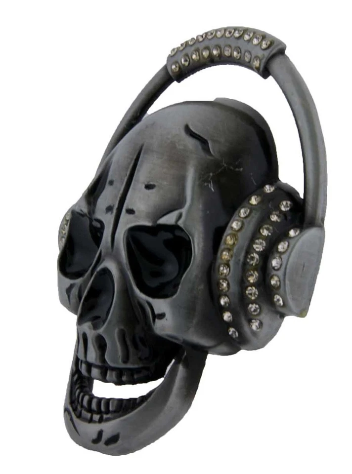 Fivelas de cinto masculinas caveira cabeça telefone alguns strass música hip gótico DJ motociclistas. - Imagem 3 de 4