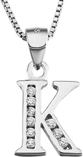 Initial Pendant Necklace Sterling Silver with Cubic Zirconia 26 Letter Alphabets