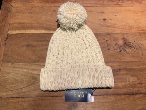 Ralph Lauren Donna cuffia berretto pon pon colore bianco con pony e  risvolto | eBay