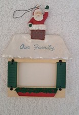 Hallmark Our Family Photo Ornament Santa on House Roof Happy Holidays 1993