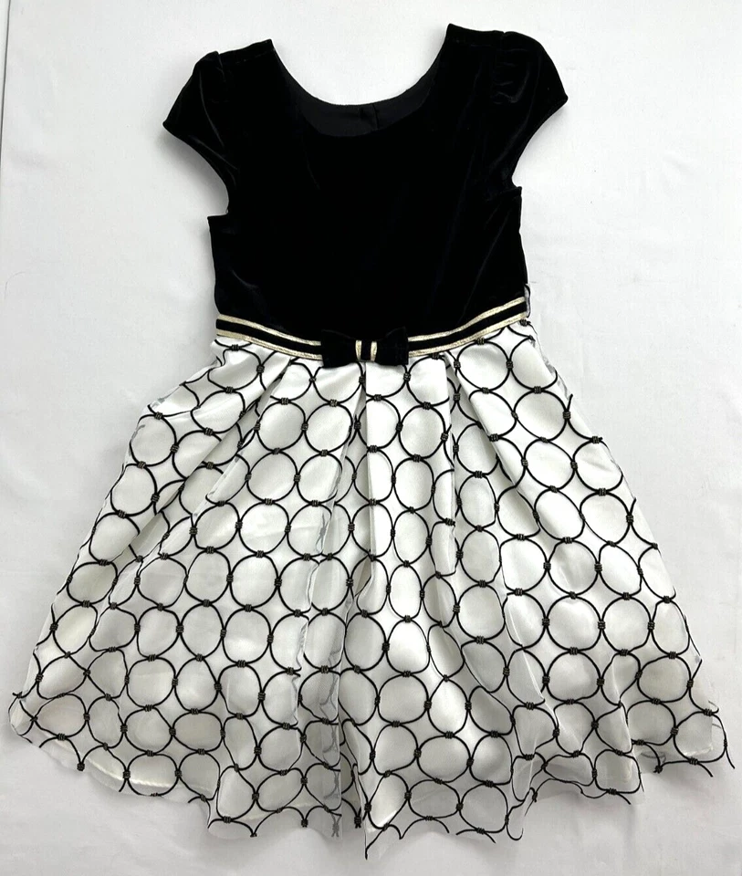 Vestido de fiesta para niña Jona Michelle, top de terciopelo negro, falda de tul blanco/negro, talla 8 Foto 3 de 4