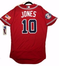 Authentic Majestic 52 2XL, ATLANTA BRAVES RED FLEX BASE CHIPPER JONES Jersey